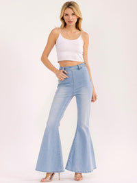 WOMEN'S ZIP UP WASHED BELL BOTTOM PANTS