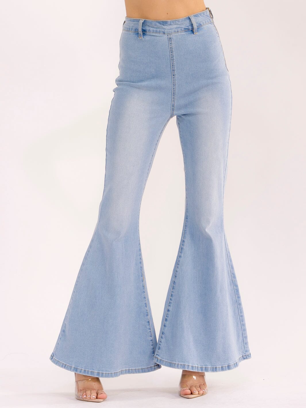 WOMEN'S ZIP UP WASHED BELL BOTTOM PANTS