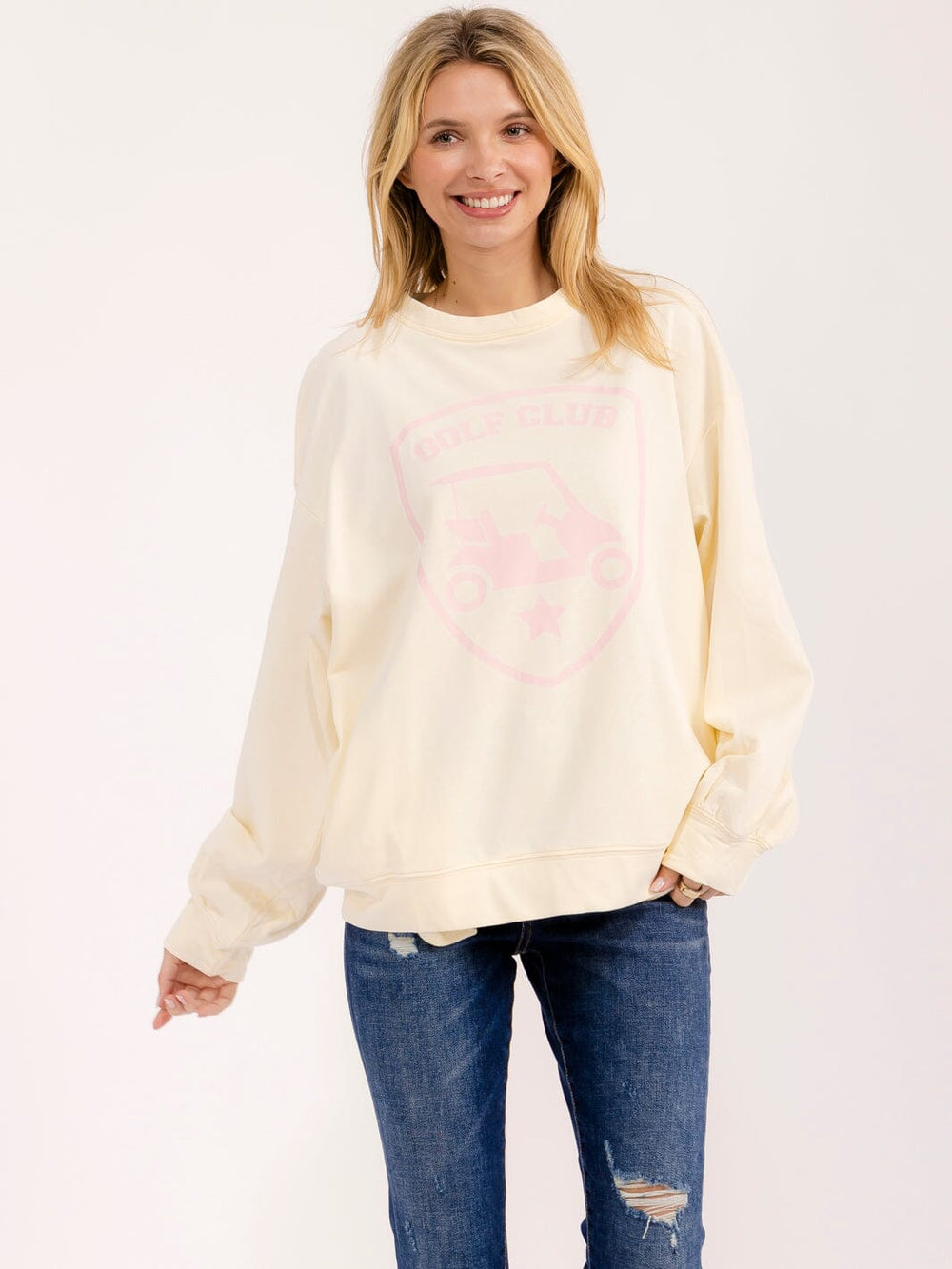 WOMEN'S LONG SLEEVE FRONT POCKETS GRAPHIC PULLOVER SWEATER