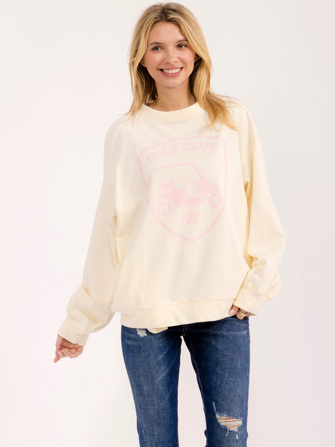 WOMEN'S LONG SLEEVE FRONT POCKETS GRAPHIC PULLOVER SWEATER