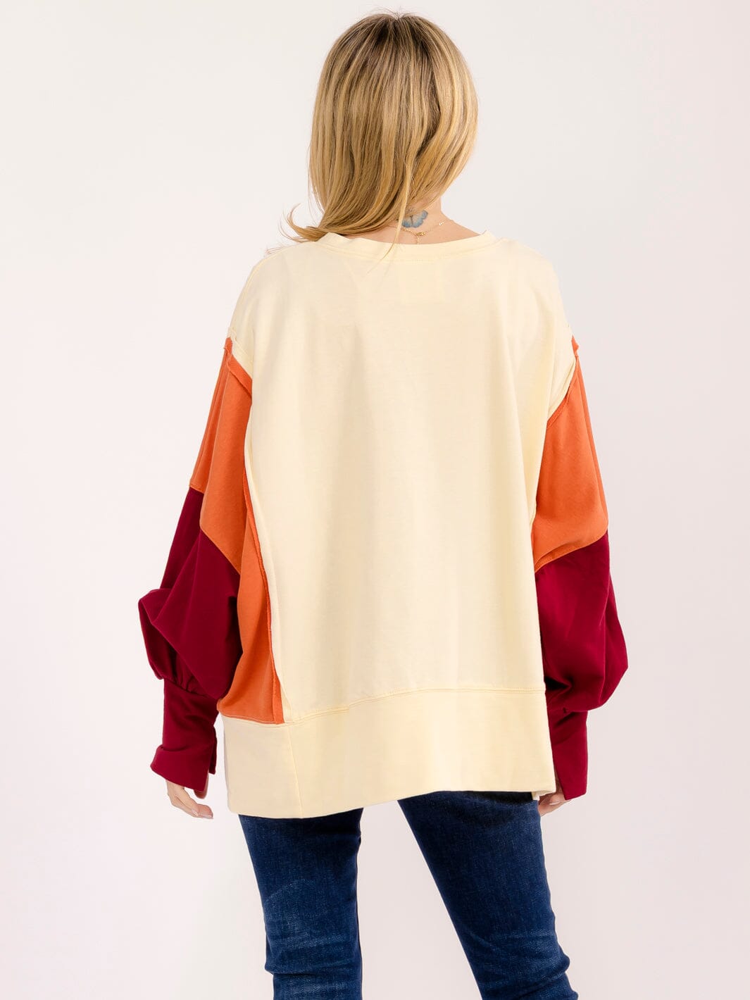 WOMEN'S LONG SLEEVE LEAF PRINT SEQUINS HIGH-LOW PULLOVER SWEATER
