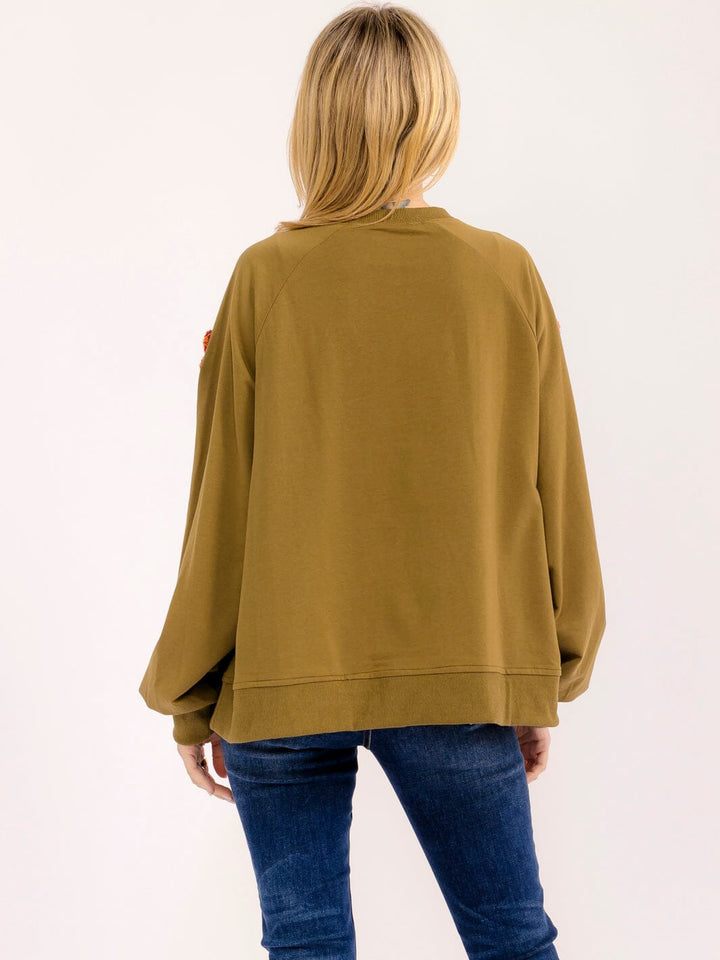 WOMEN'S LONG SLEEVE DETAILED PULLOVER SWEATER