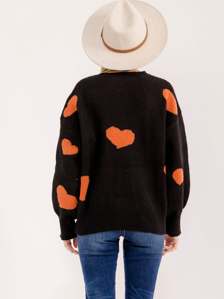 WOMEN'S LONG SLEEVE HEARTS & GHOST GRAPHIC PULLOVER SWEATER