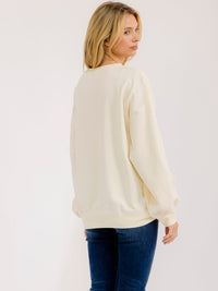 WOMEN'S LONG SLEEVE FRONT POCKETS GRAPHIC PULLOVER SWEATER