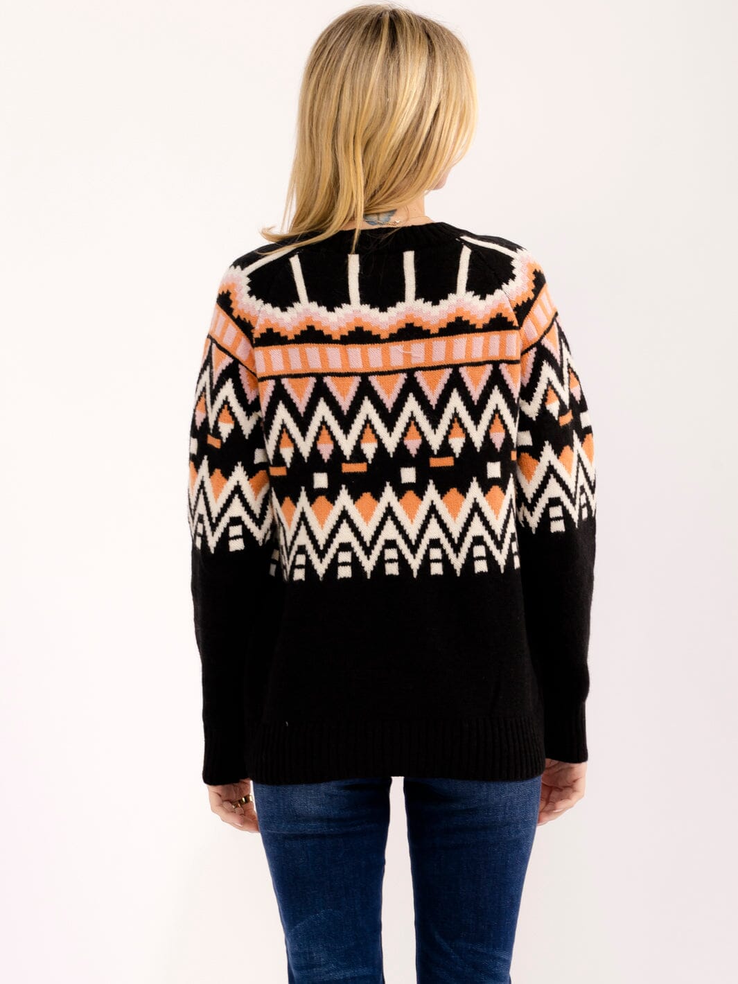 WOMEN'S LONG SLEEVE BUTTON UP MULTI PRINT SWEATER