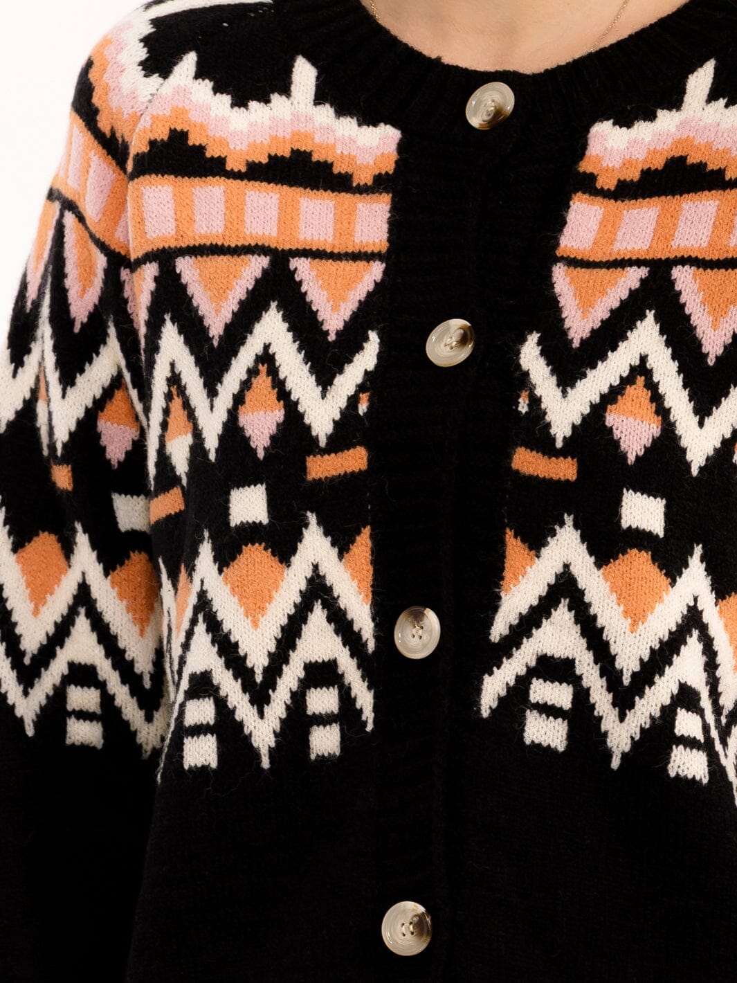 WOMEN'S LONG SLEEVE BUTTON UP MULTI PRINT SWEATER