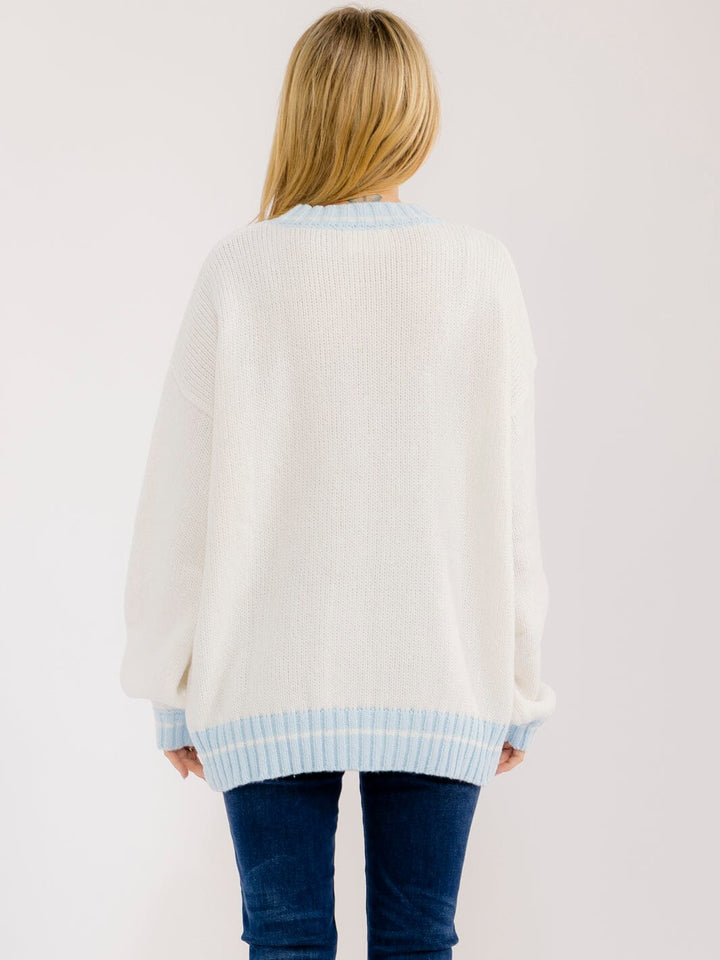WOMEN'S LONG SLEEVE GRAPHIC COLORBLOCK PULLOVER SWEATER