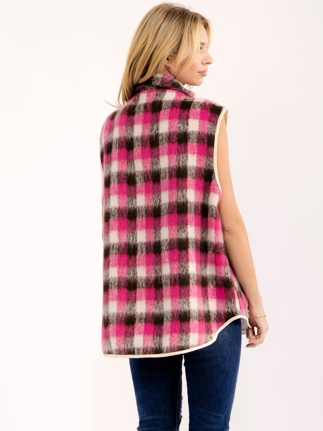 WOMEN'S SLEEVELESS BUTTON CLOSURE FRONT POCKETS COLORBLOCK VEST