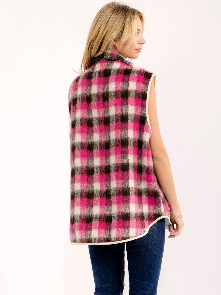 WOMEN'S SLEEVELESS BUTTON CLOSURE FRONT POCKETS COLORBLOCK VEST