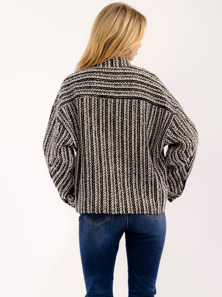 WOMEN'S LONG SLEEVE BUTTON CLOSURE FRONT POCKETS COLORBLOCK TWEED JACKET
