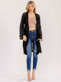 WOMEN'S LONG SLEEVE OPEN FRONT SELF TIE CROCHET CARDIGAN