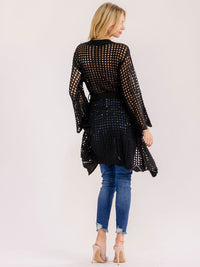 WOMEN'S LONG SLEEVE OPEN FRONT SELF TIE CROCHET CARDIGAN