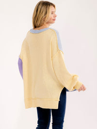 WOMEN'S LONG SLEEVE COLORBLOCK HIGH-LOW PULLOVER OVERSIZED SEQUINS SWEATER