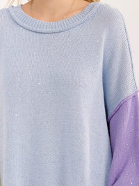 WOMEN'S LONG SLEEVE COLORBLOCK HIGH-LOW PULLOVER OVERSIZED SEQUINS SWEATER