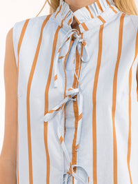 WOMEN'S SLEEVELESS FRONT TIE COLORBLOCK STRIPES TOP