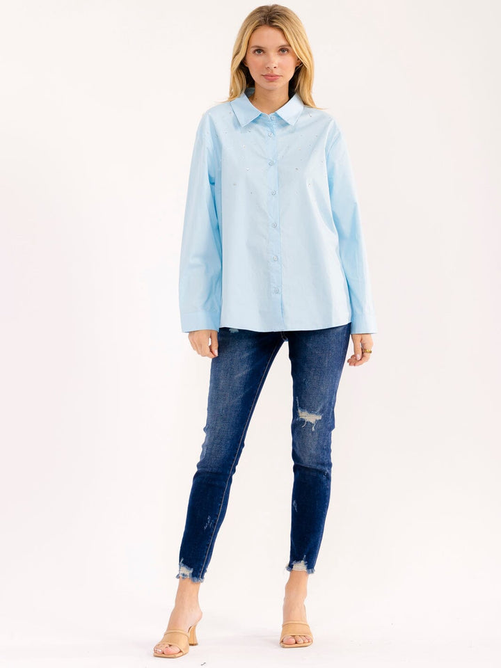WOMEN'S LONG SLEEVE BUTTON UP RHINESTONES SHIRT