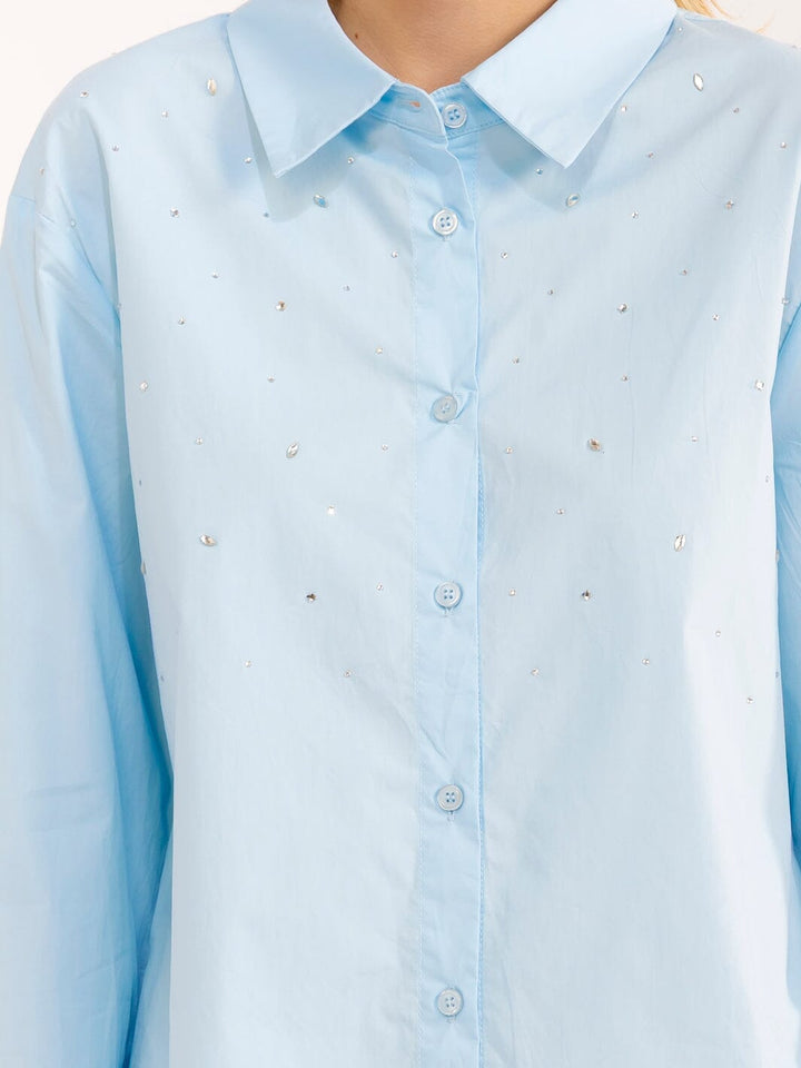 WOMEN'S LONG SLEEVE BUTTON UP RHINESTONES SHIRT