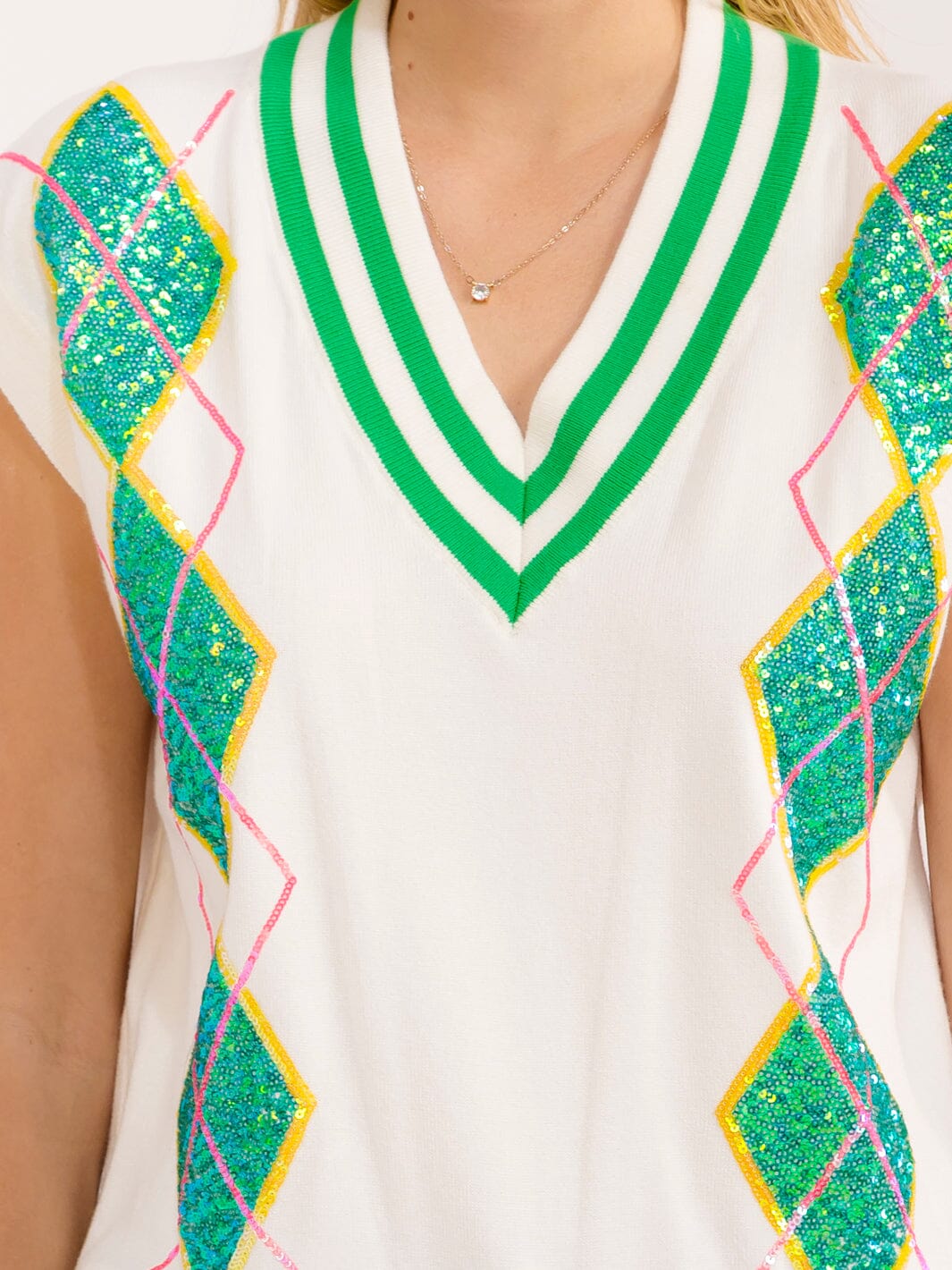 WOMEN'S SLEEVELESS V-NECK SEQUINS COLORBLOCK TOP