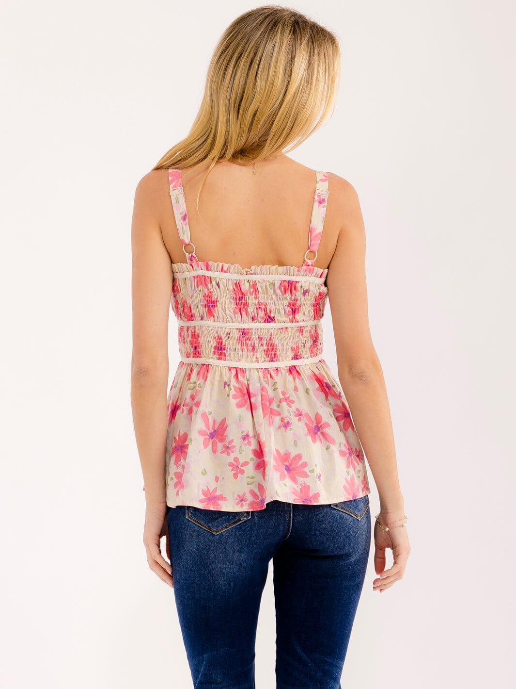 WOMEN'S SLEEVELESS SMOCK FLORAL PEPLUM TOP