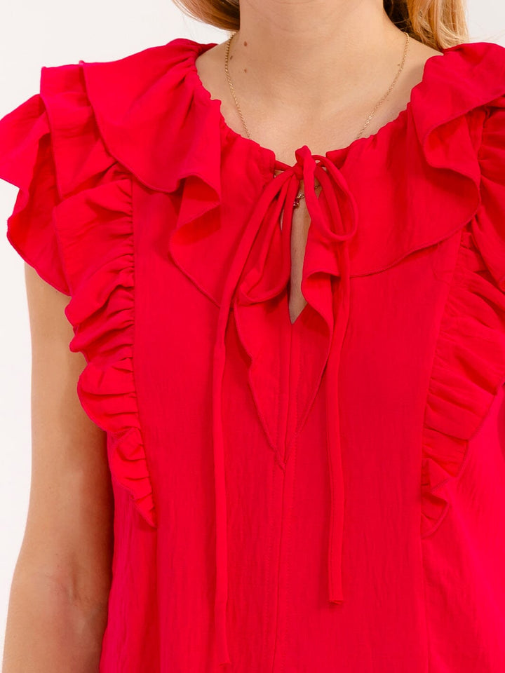 WOMEN'S SLEEVELESS RUFFLE V-NECK BLOUSE