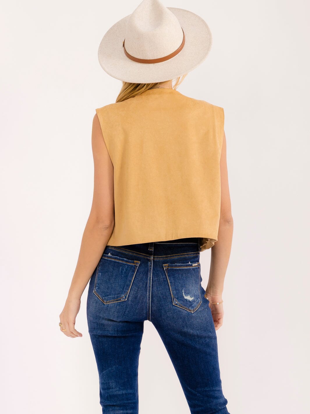 WOMEN'S SLEEVELESS OPEN FRONT STICHED DETAILED VELVET VEST