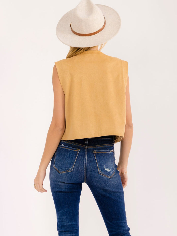 WOMEN'S SLEEVELESS OPEN FRONT STICHED DETAILED VELVET VEST