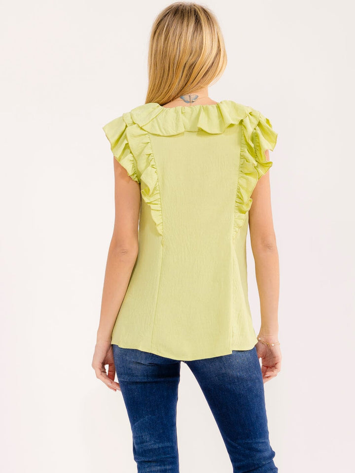 WOMEN'S SLEEVELESS RUFFLE V-NECK BLOUSE