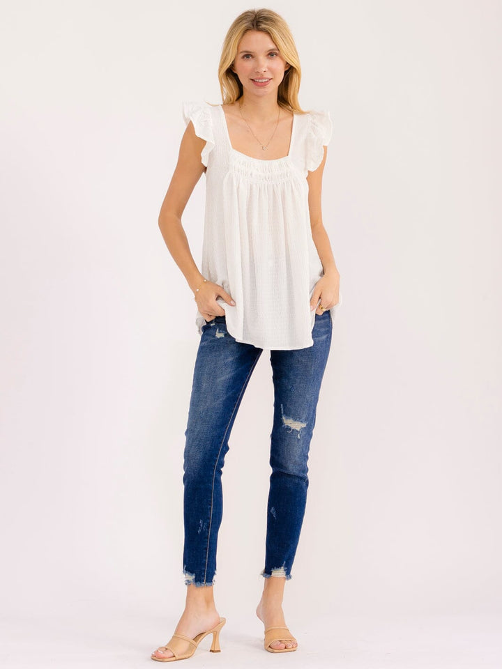 WOMEN'S RUFFLE SLEEVE SQUARE NECK TUNIC BLOUSE