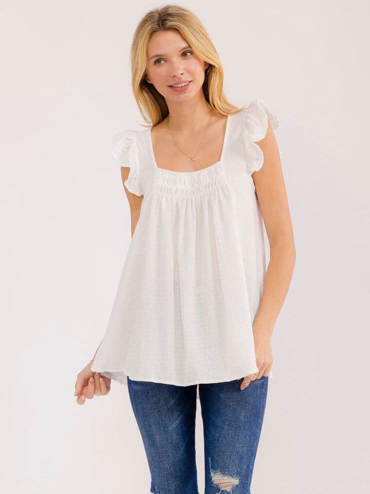 WOMEN'S RUFFLE SLEEVE SQUARE NECK TUNIC BLOUSE