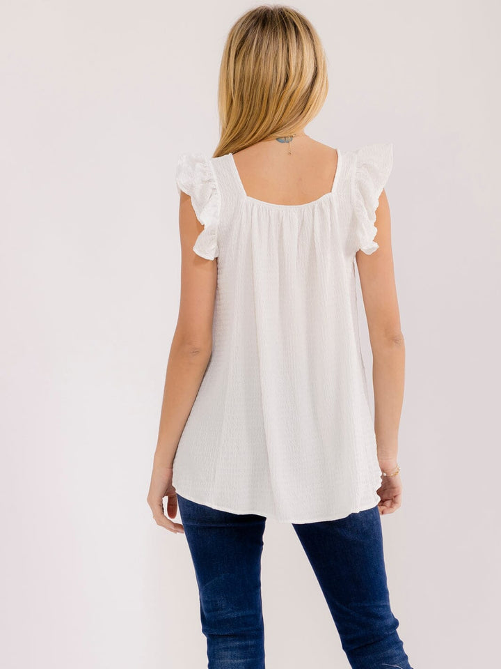 WOMEN'S RUFFLE SLEEVE SQUARE NECK TUNIC BLOUSE