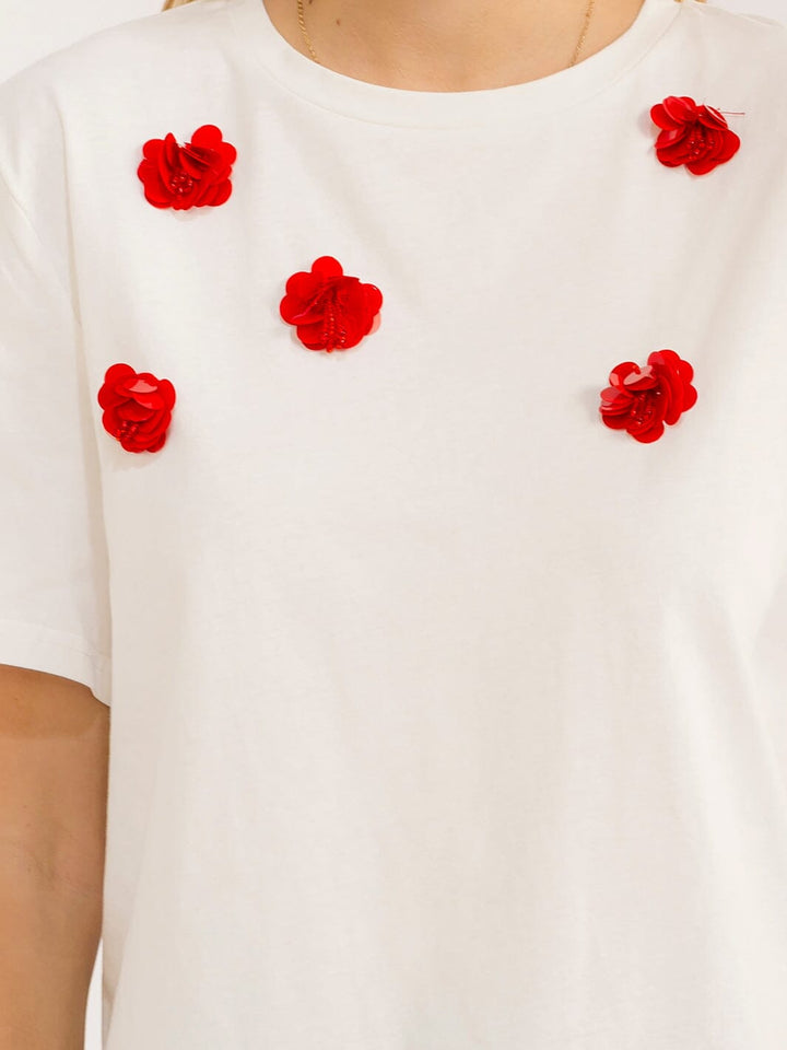 WOMEN'S SHORT SLEEVE SEQUINS DETAILED T-SHIRT