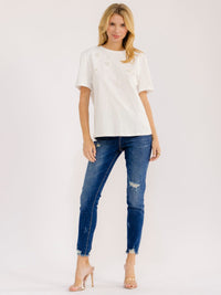 WOMEN'S SHORT SLEEVE SEQUINS DETAILED T-SHIRT