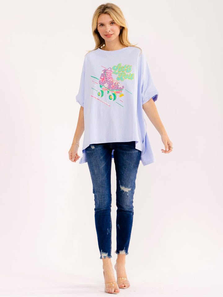 WOMEN'S SHORT SLEEVE HIGH-LOW GRAPHIC OVERSIZED T-SHIRT