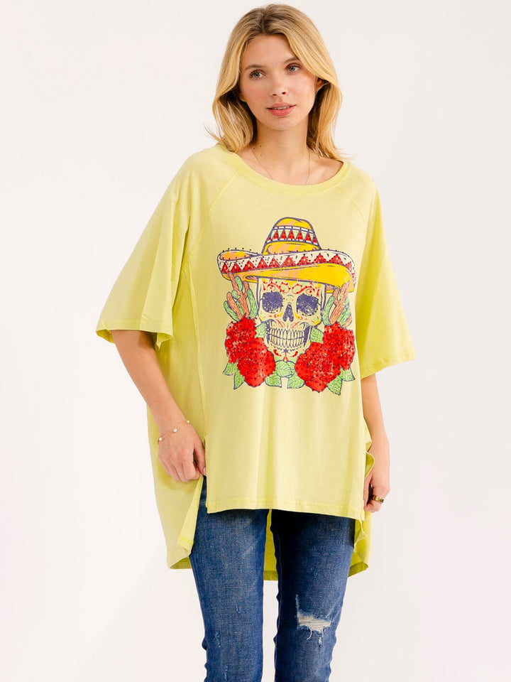 WOMEN'S SHORT SLEEVE HIGH-LOW GRAPHIC OVERSIZED T-SHIRT