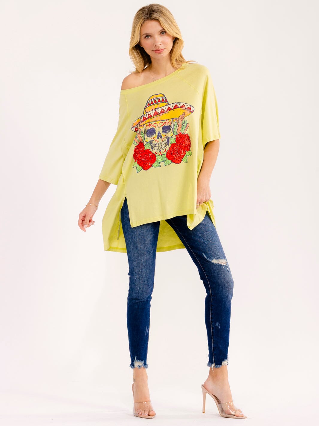WOMEN'S SHORT SLEEVE HIGH-LOW GRAPHIC OVERSIZED T-SHIRT