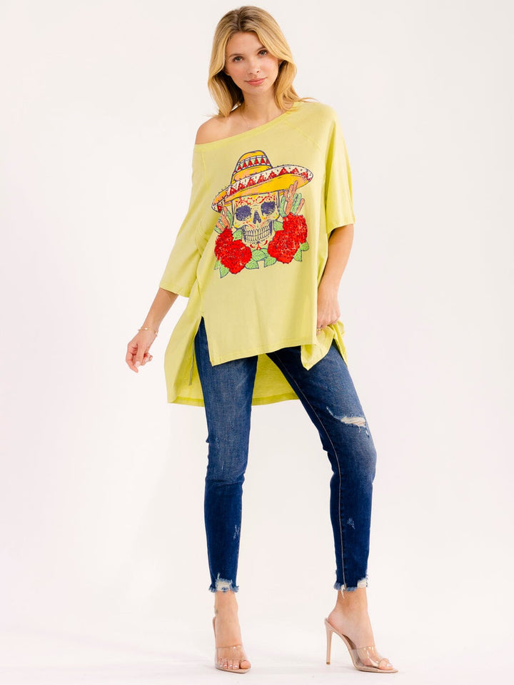 WOMEN'S SHORT SLEEVE HIGH-LOW GRAPHIC OVERSIZED T-SHIRT