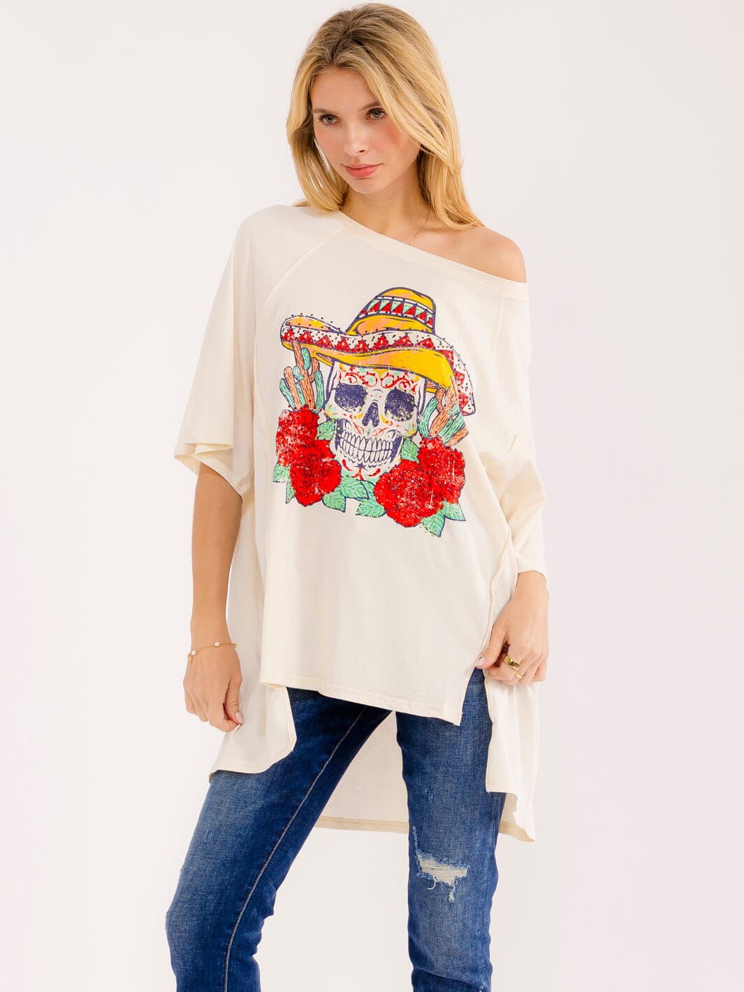 WOMEN'S SHORT SLEEVE HIGH-LOW GRAPHIC OVERSIZED T-SHIRT