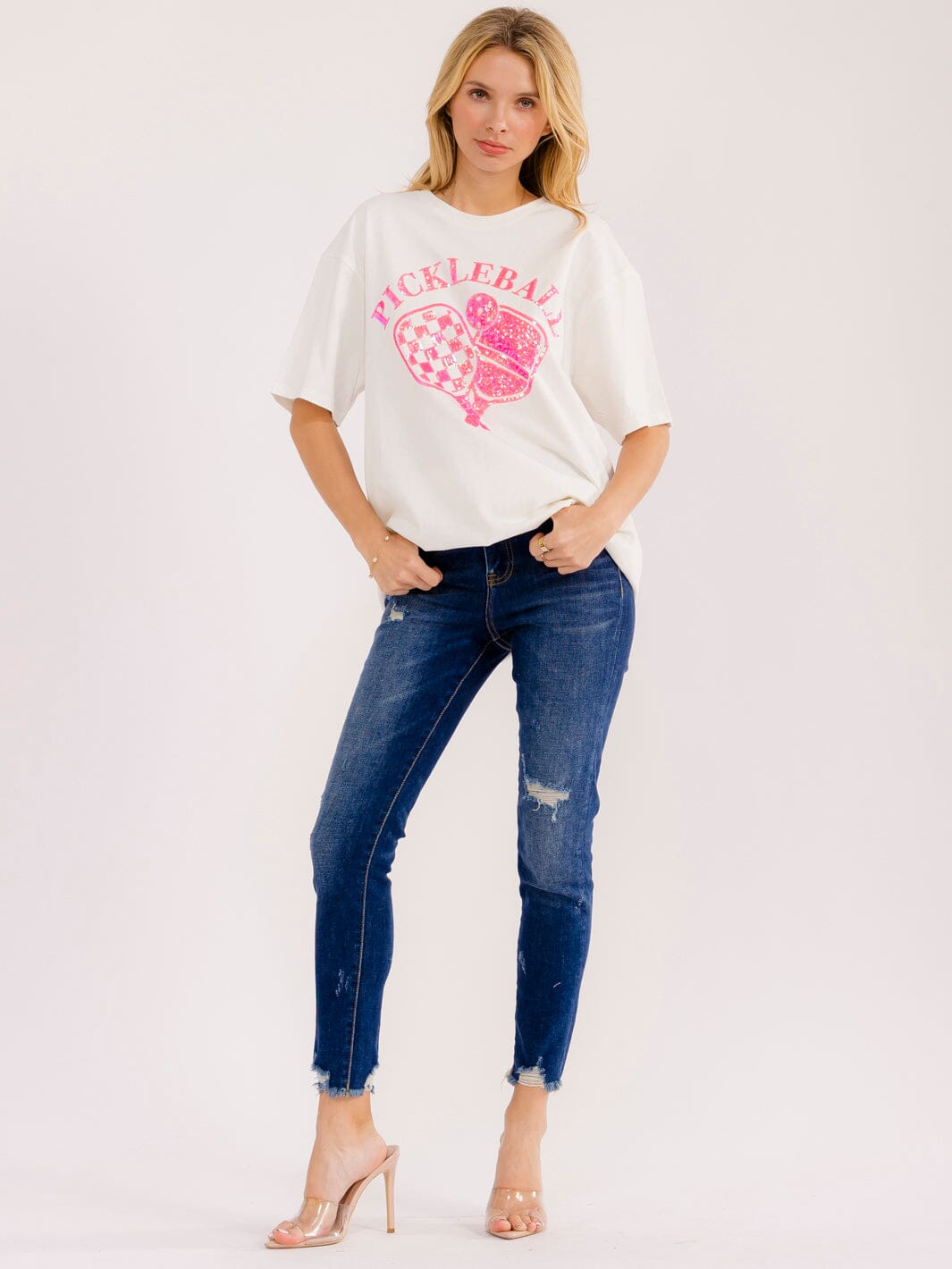 WOMEN'S SHORT SLEEVE SEQUINS GRAPHIC OVERSIZED T-SHIRT