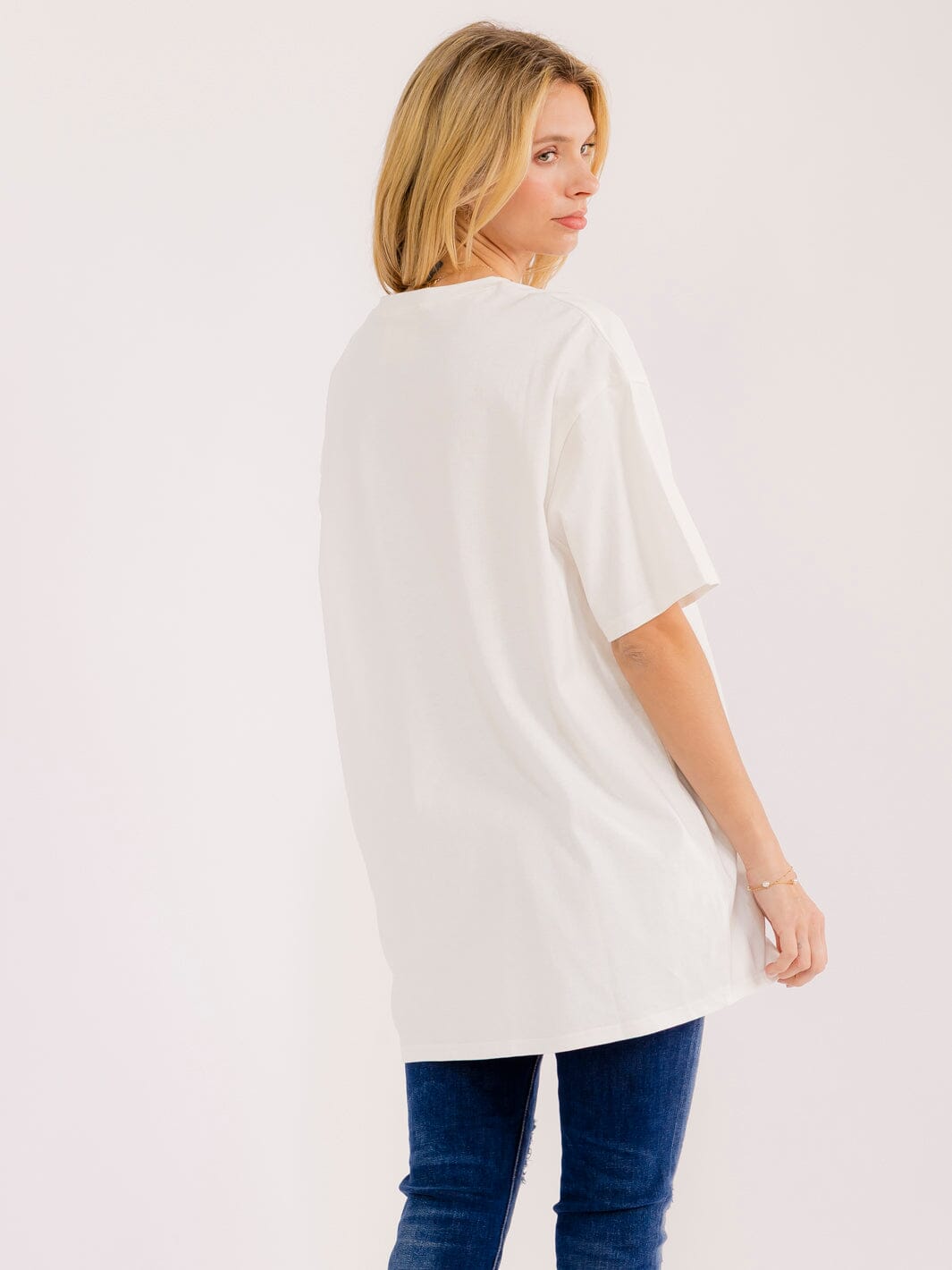 WOMEN'S SHORT SLEEVE SEQUINS GRAPHIC OVERSIZED T-SHIRT