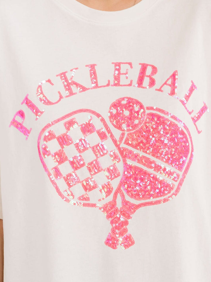 WOMEN'S SHORT SLEEVE SEQUINS GRAPHIC OVERSIZED T-SHIRT