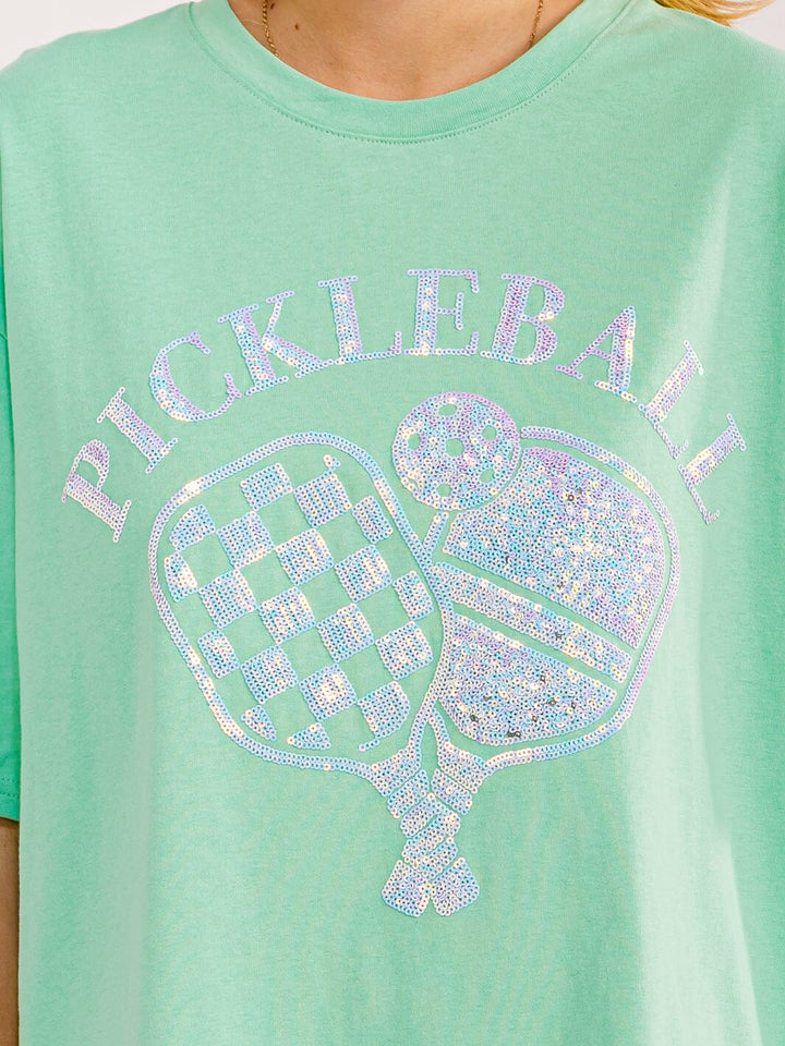 WOMEN'S SHORT SLEEVE SEQUINS GRAPHIC OVERSIZED T-SHIRT