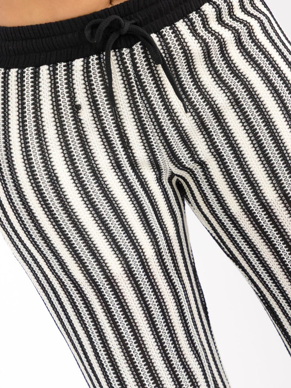 WOMEN'S ELASTIC WAIST COLORBLOCK STRIPES CROCHET WIDE LEG PANTS