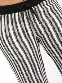 WOMEN'S ELASTIC WAIST COLORBLOCK STRIPES CROCHET WIDE LEG PANTS