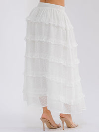 WOMEN'S ELASTIC WAIST RUFFLE TIERED SWISS DOTS MAXI SKIRT