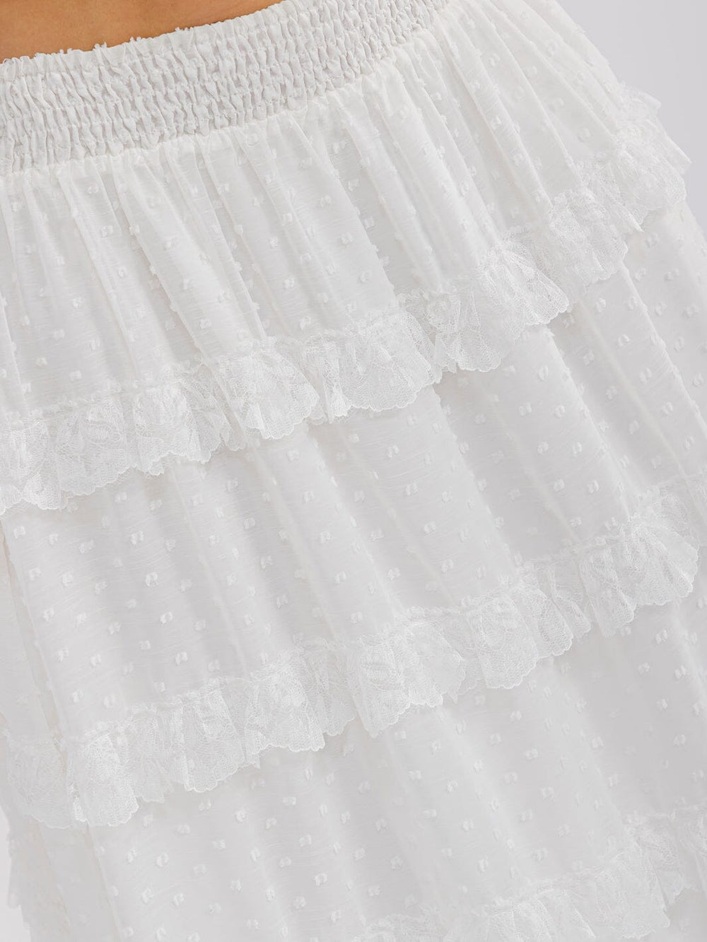 WOMEN'S ELASTIC WAIST RUFFLE TIERED SWISS DOTS MAXI SKIRT