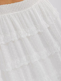 WOMEN'S ELASTIC WAIST RUFFLE TIERED SWISS DOTS MAXI SKIRT