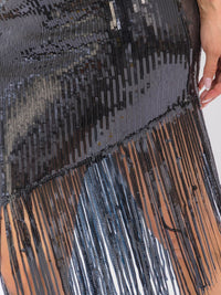 WOMEN'S SLEEVELESS FRINGE BOTTOM HEM SEQUINS BODYCON MINI DRESS