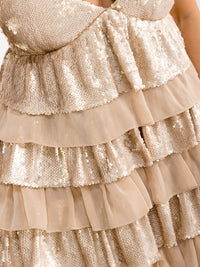 WOMEN'S SLEEVELESS V-NECK RUFFLE TIERED SEQUINS MINI DRESS