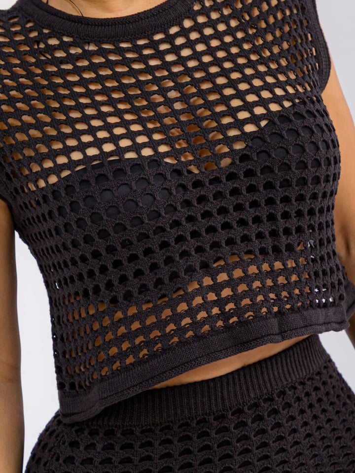 WOMEN'S SHORT SLEEVE TOP & ELASTIC WAIST MAXI SKIRT CROCHET 2PC. SET