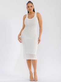 WOMEN'S SLEEVELESS BODYCON CROCHET SEQUINS MIDI DRESS